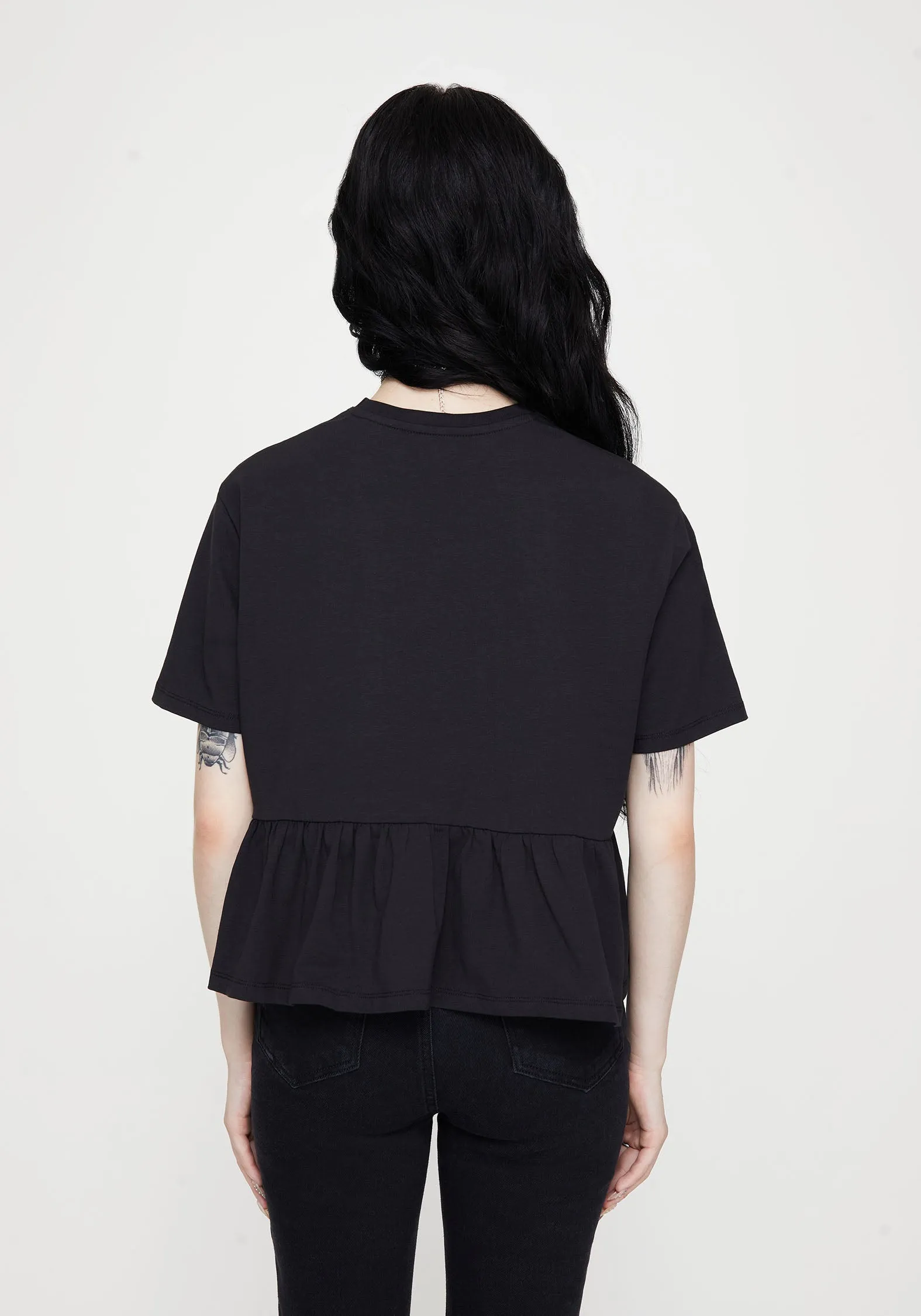 Fianna Embroidered Ruffle Hem Crop T-shirt Comfortable Design Relaxed and Easy
