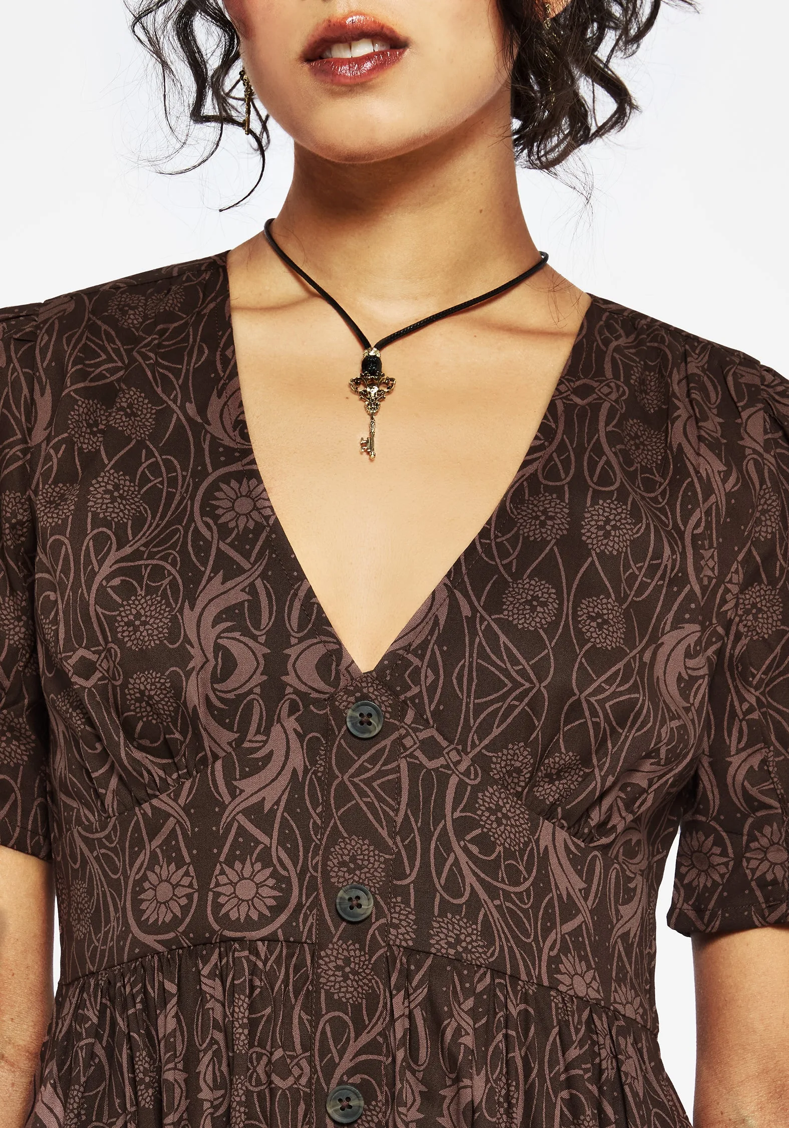 Fianna Midi Dress - Brown Wood Scent