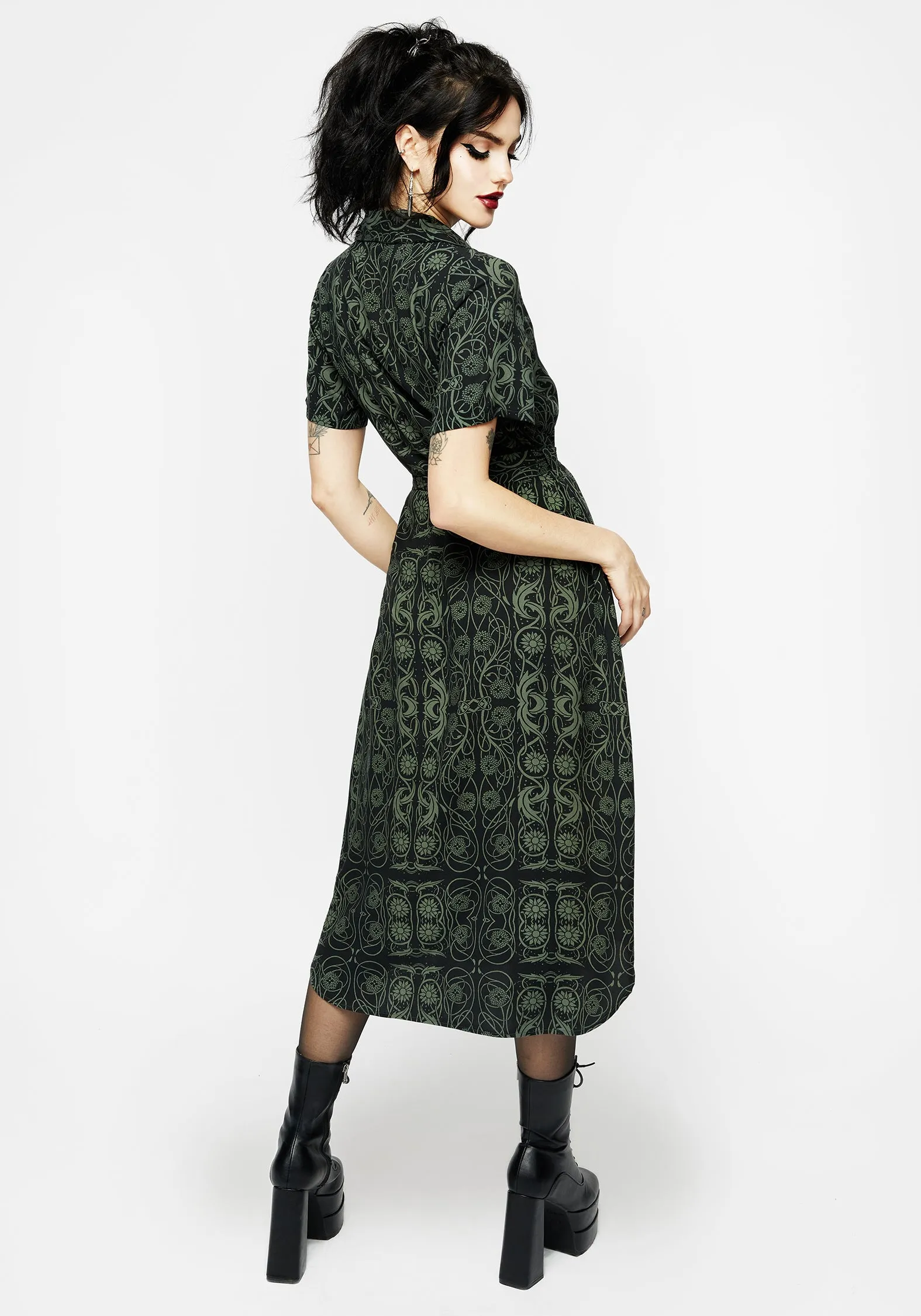Fianna Midi Shirt Dress Printed-Lining Airy Feel
