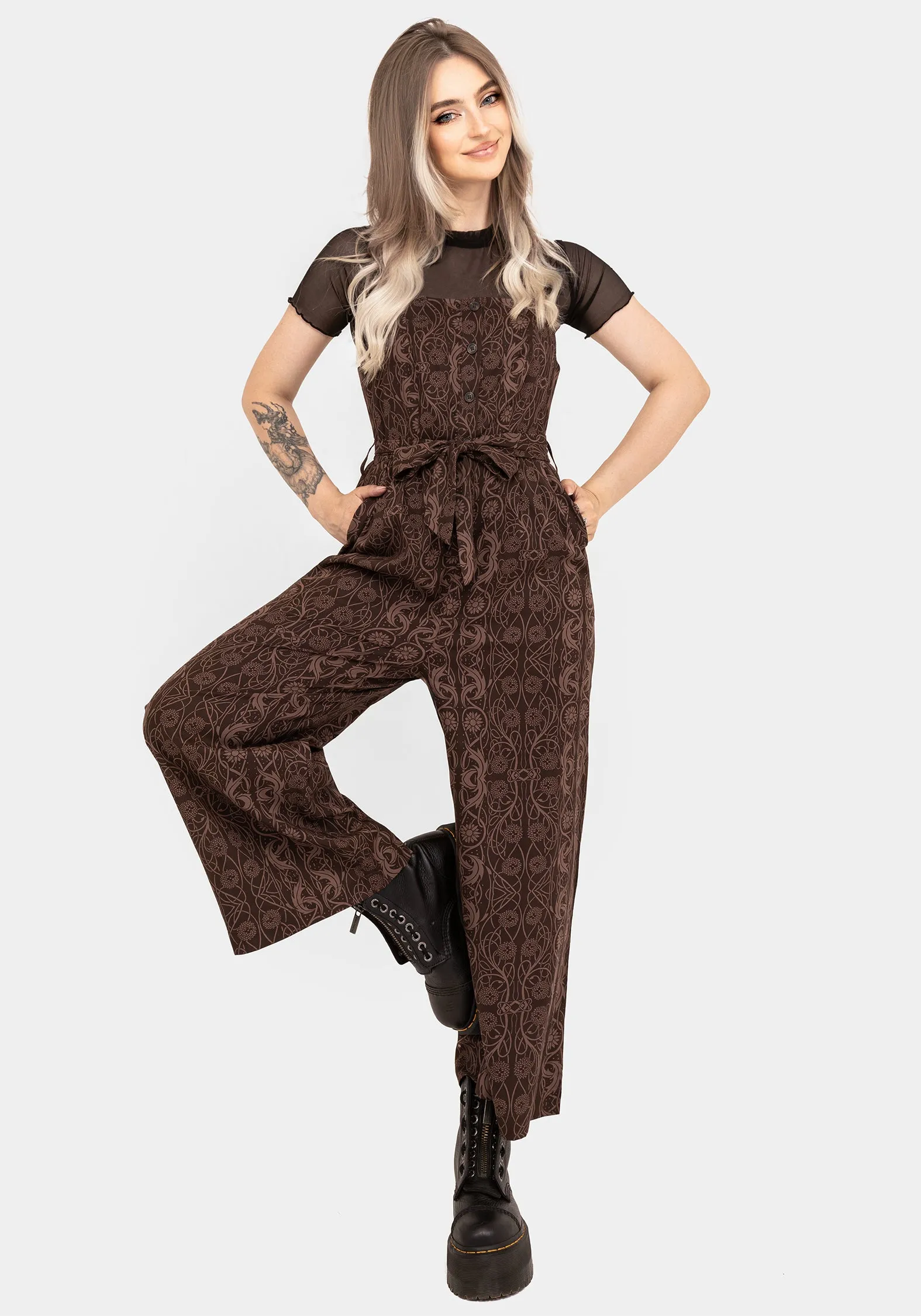 Fianna Wide Leg Jumpsuit - Brown Slim Versatile