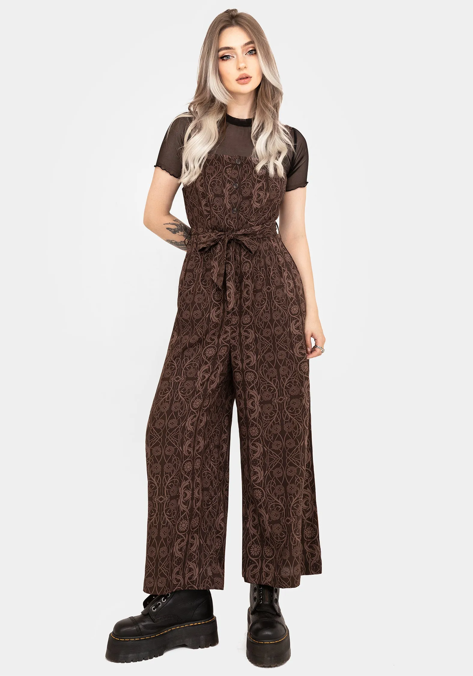 Fianna Wide Leg Jumpsuit - Brown Sporty Charming