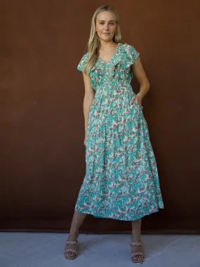 Tailored Layers Smooth Surface Watercolor Jade Dress