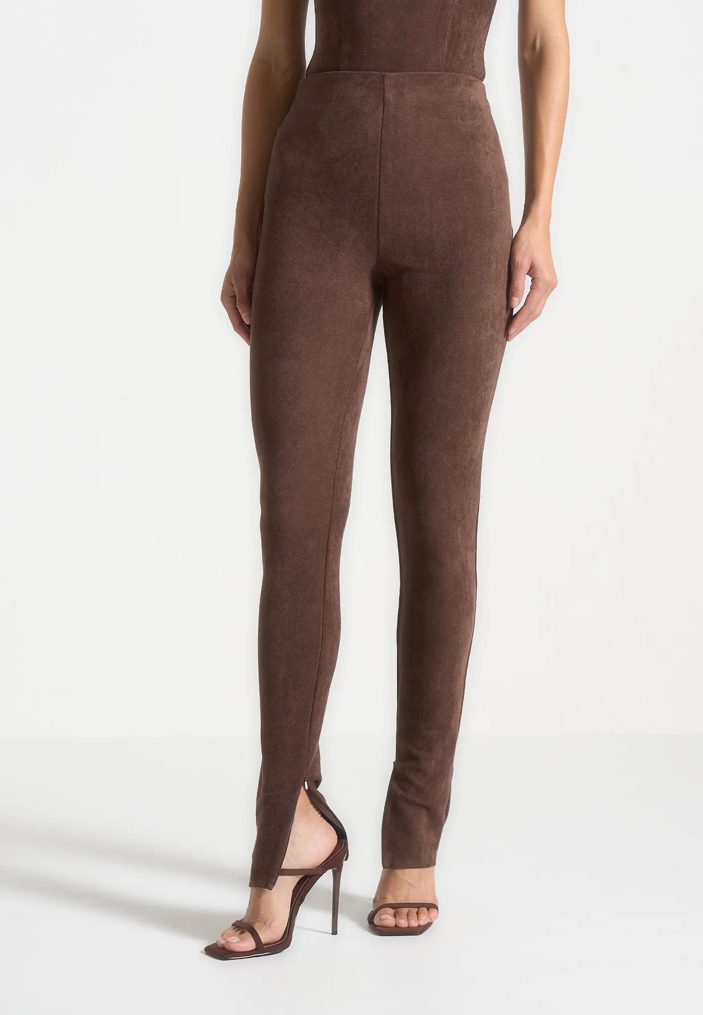 Flexible Compression Suede Leggings - Brown