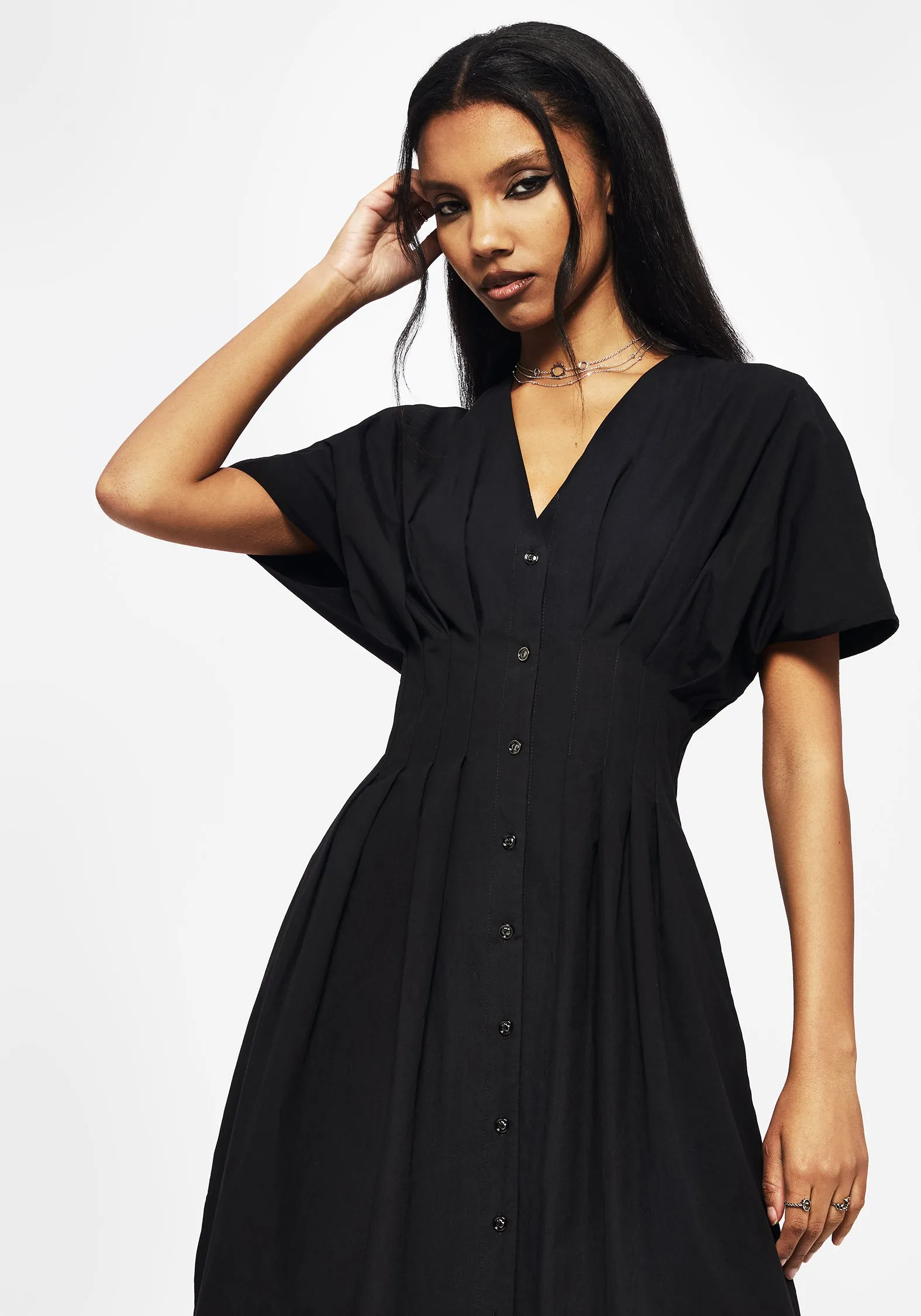 Finis Cotton Button Up Midi Shirt Dress Fall Silhouette Romantic Hour