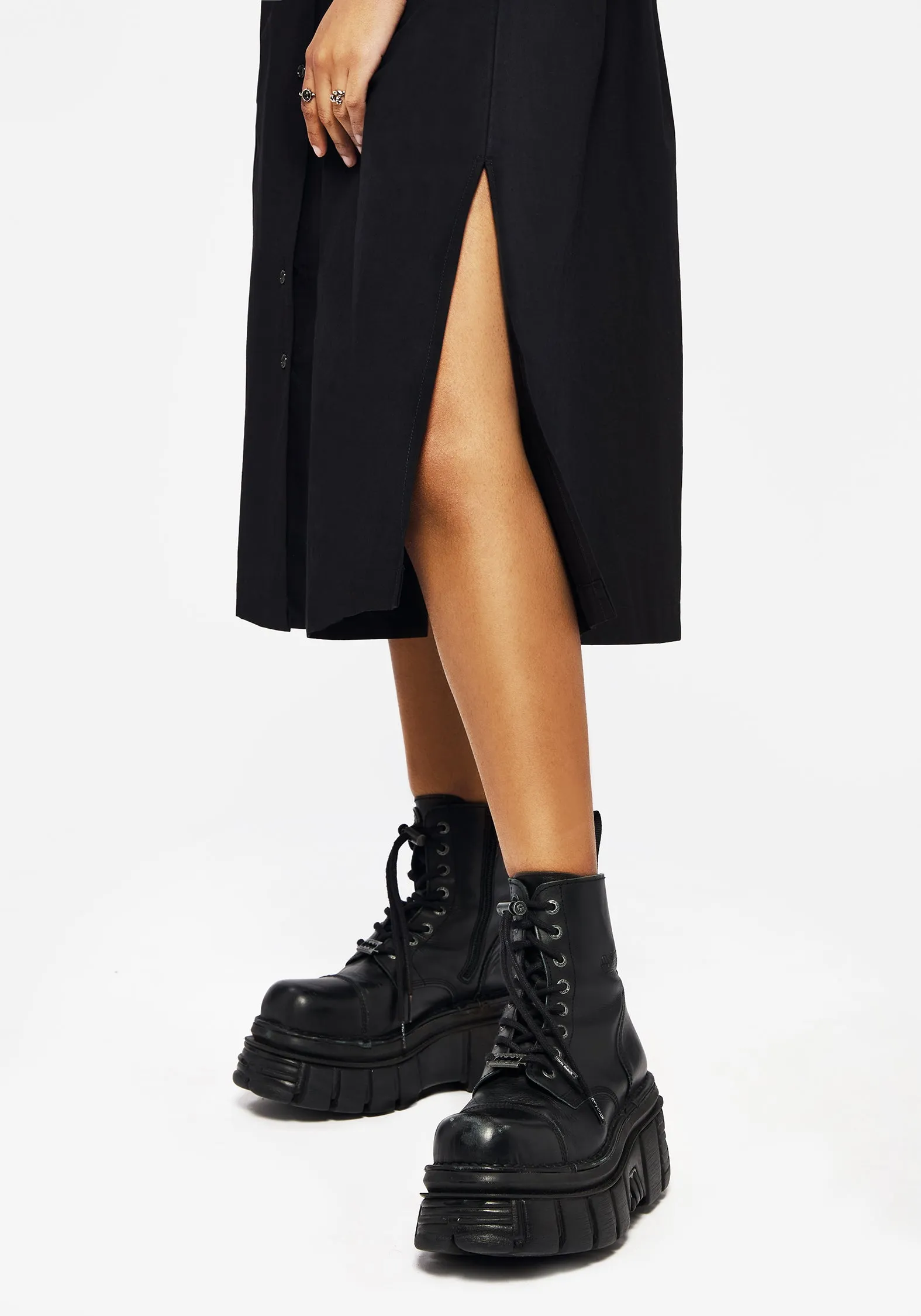 Finis Cotton Button Up Midi Shirt Dress Soft draping fabric dress