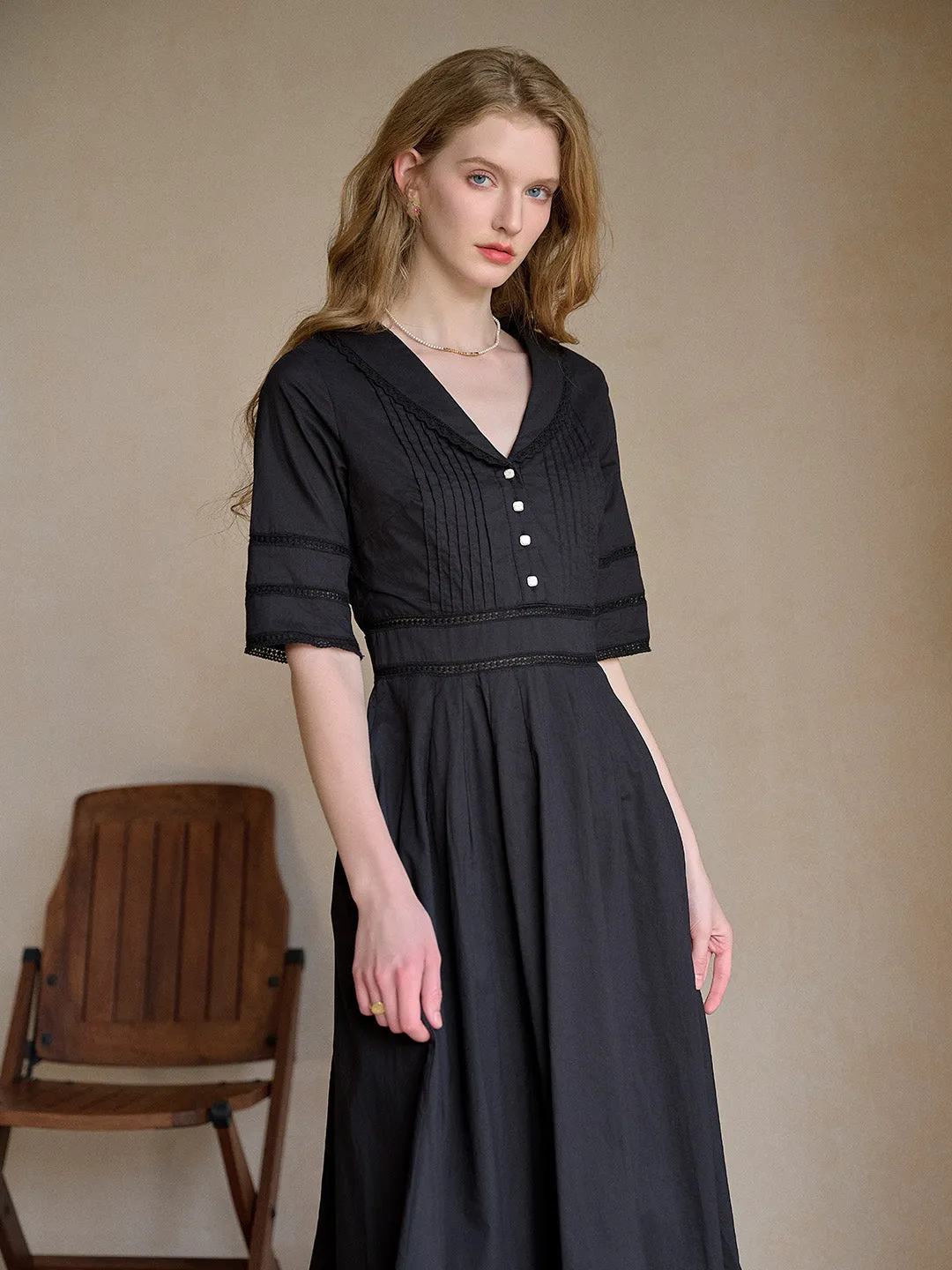 Comfort and style Fiona 100% Cotton Black Midi Dress