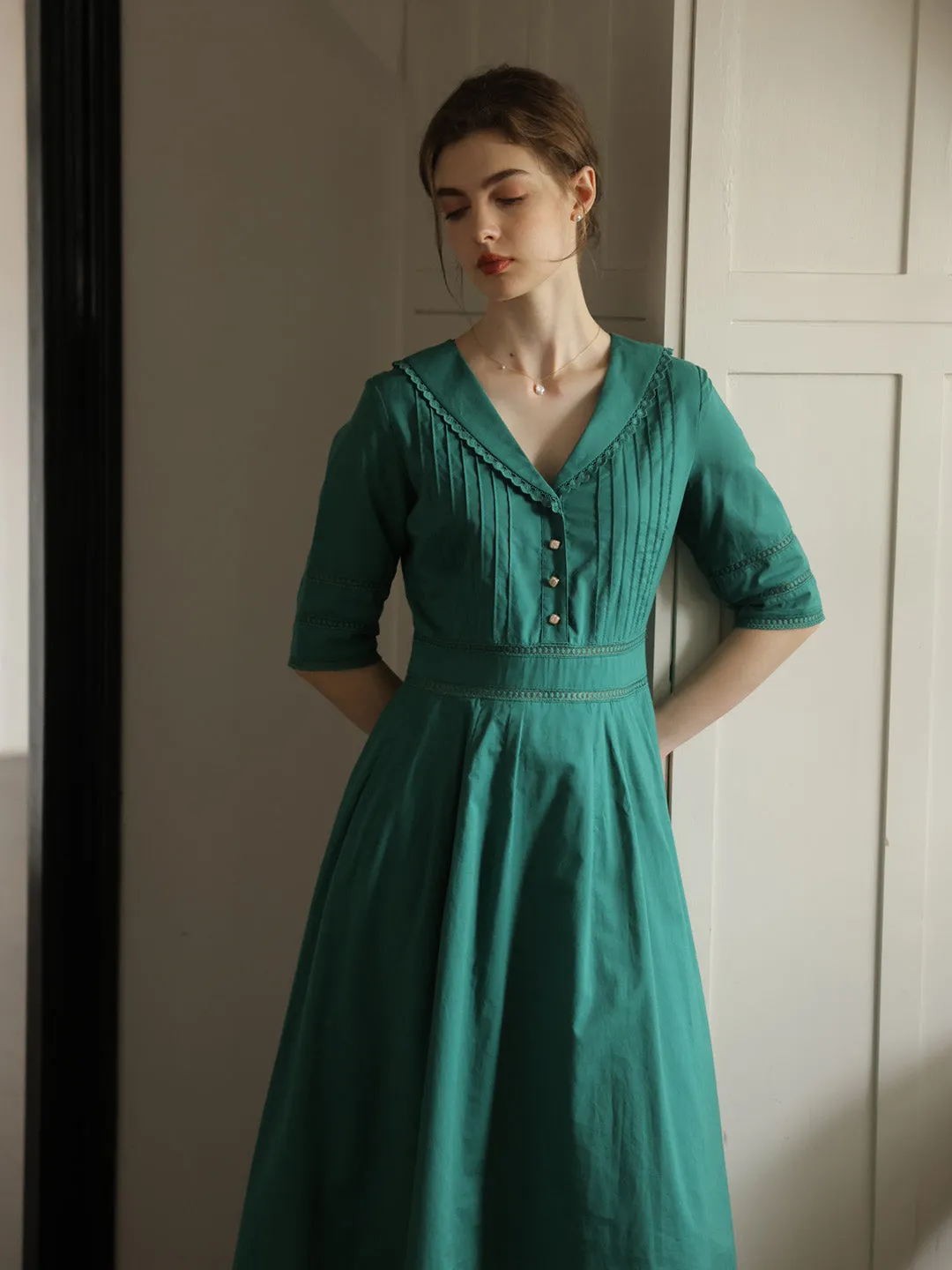 Balanced feel Fiona 100% Cotton Emerald Green Midi Dress