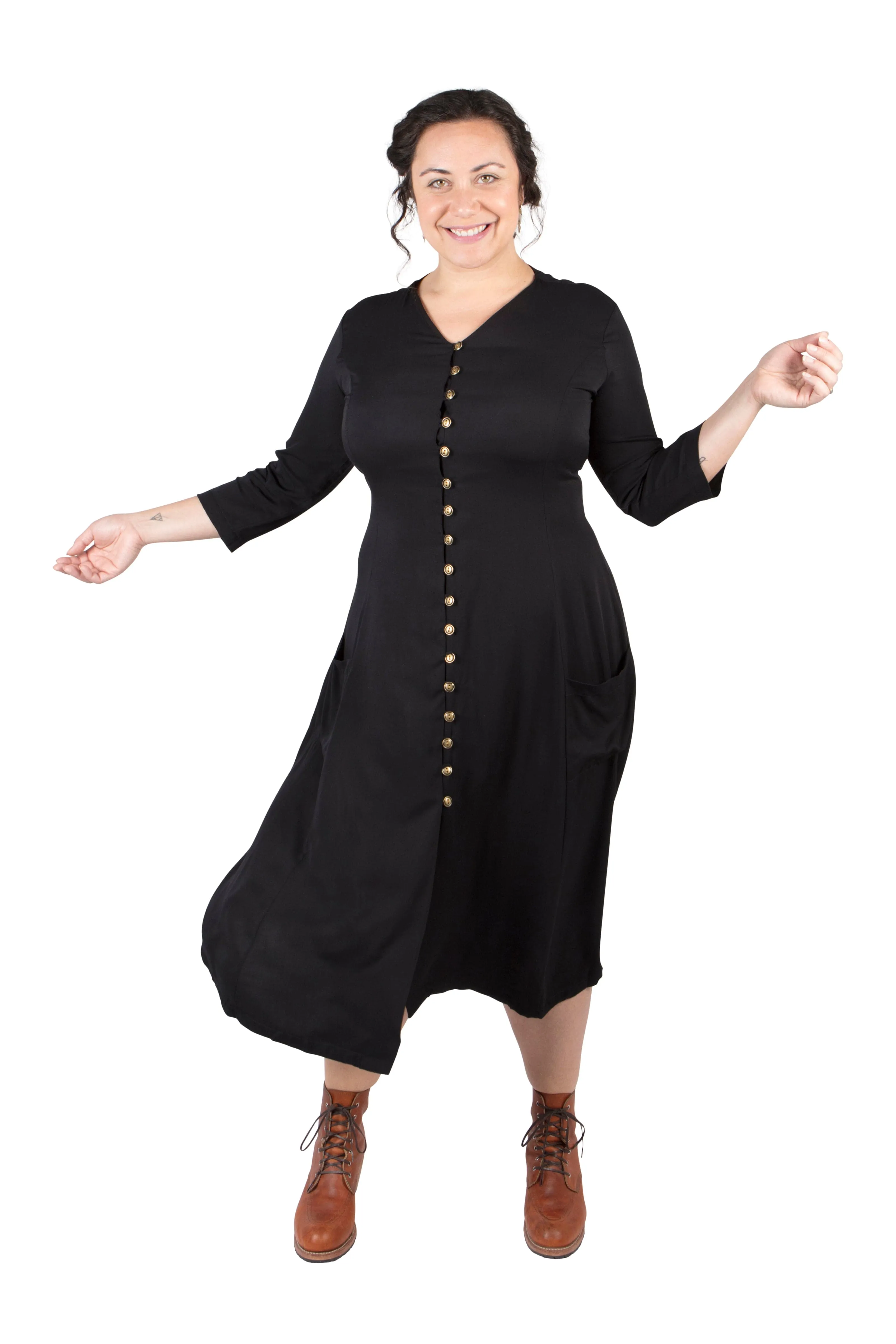 Fiona Dress in Black Challis UV-Resistant