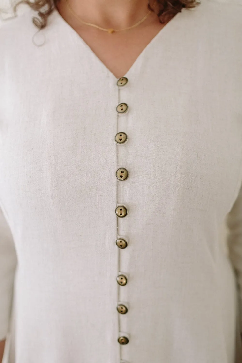 Modern Texture Unique Cut Fiona Dress in Oat Linen