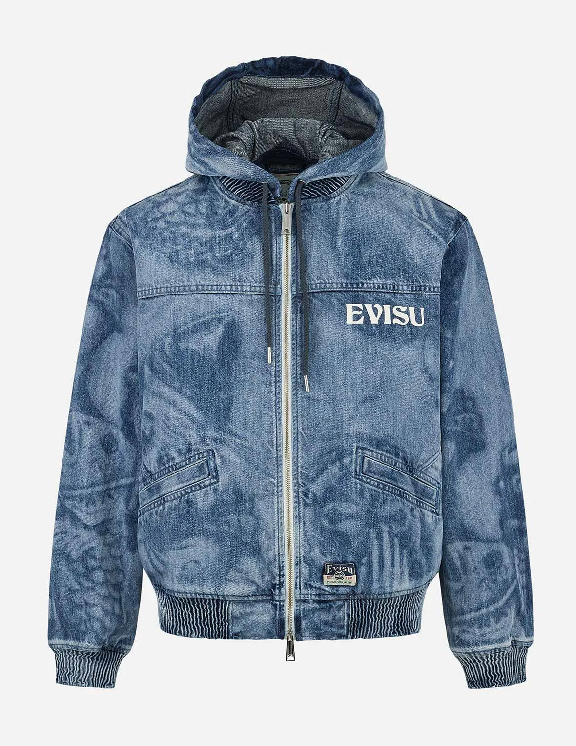 SoftTouchFinish Fisherman Godhead Laser Print Loose Fit Hooded Denim Jacket