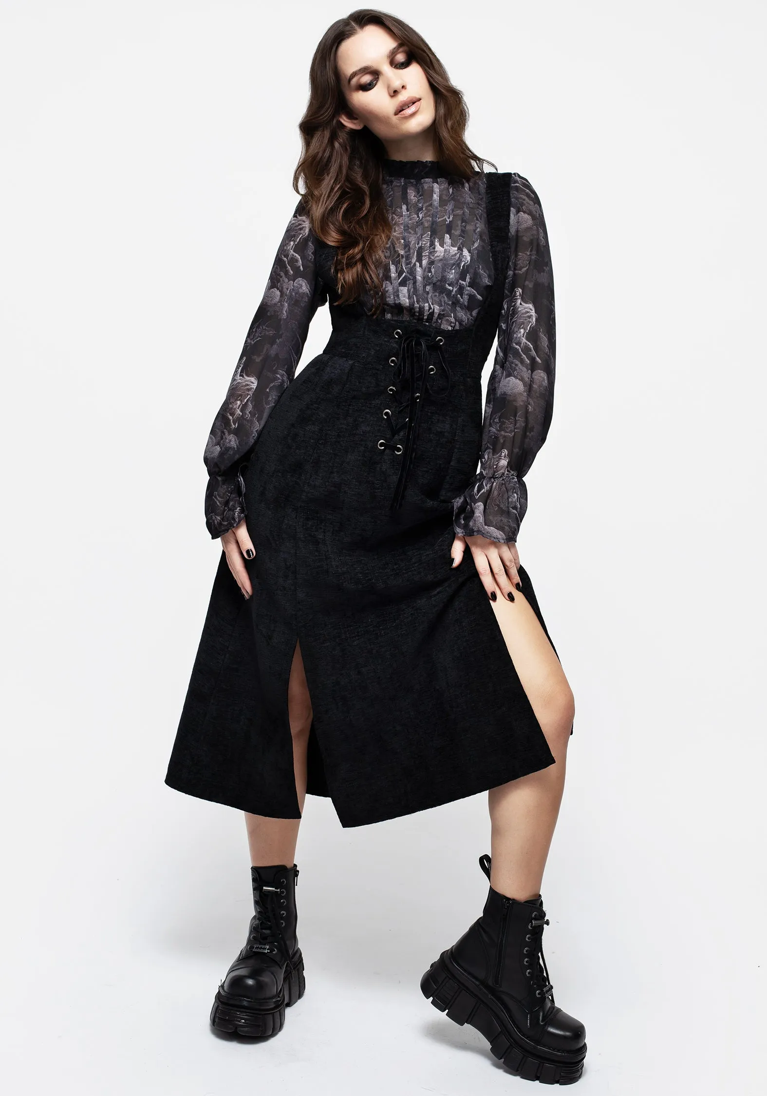 Valar Lace Up Midi Pinafore Dress Korean Vibe Classic event dress