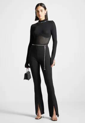 Fit and Flare Leggings with Chain - Black Non Bunching