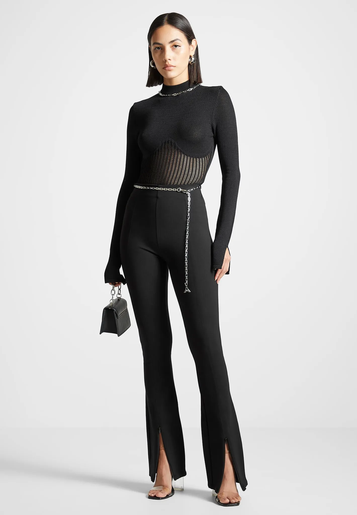 Fit and Flare Leggings with Chain - Black Non Bunching