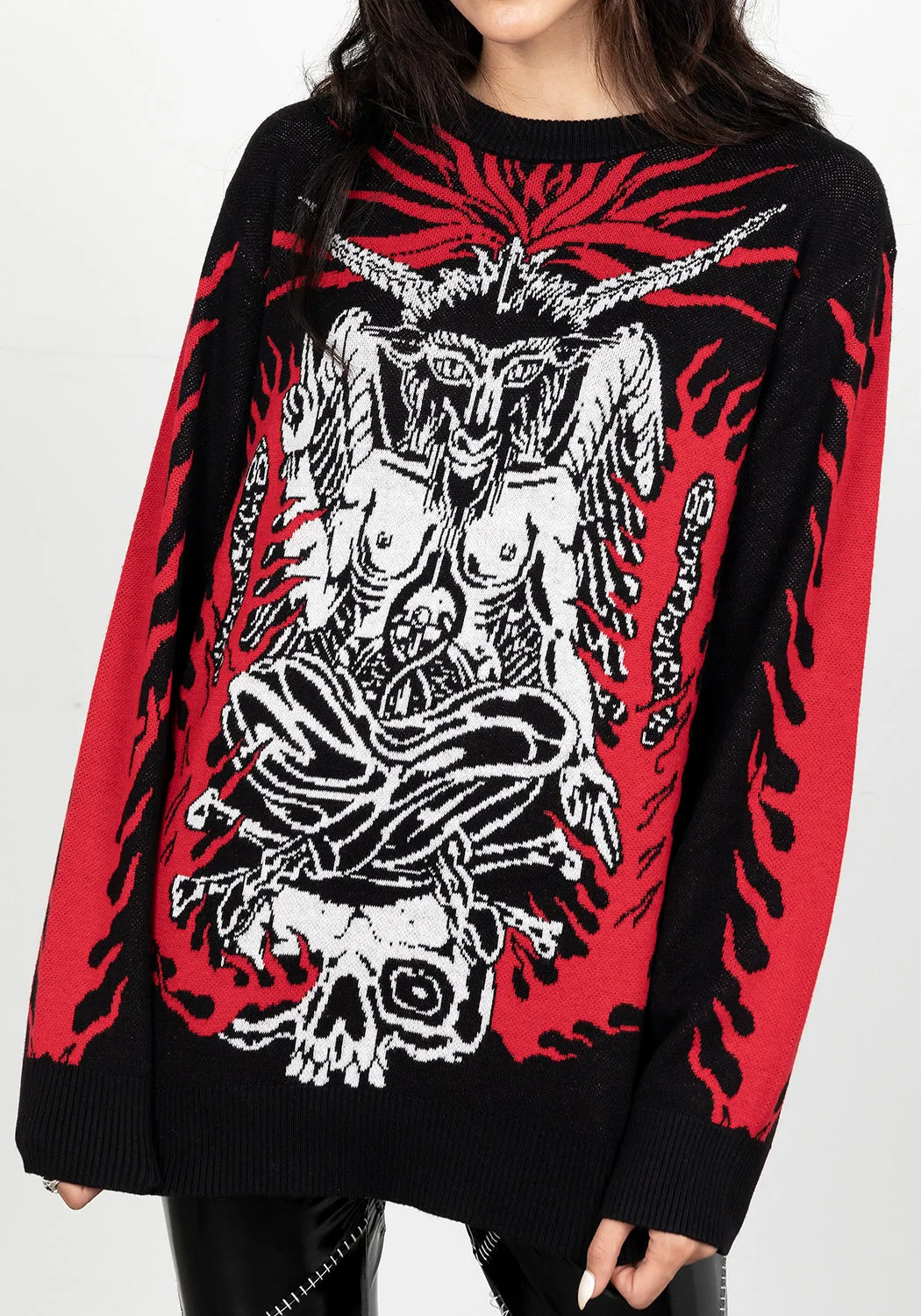 Office Trend Skin Friendly Stitch Baphomet Unisex Crew Jumper