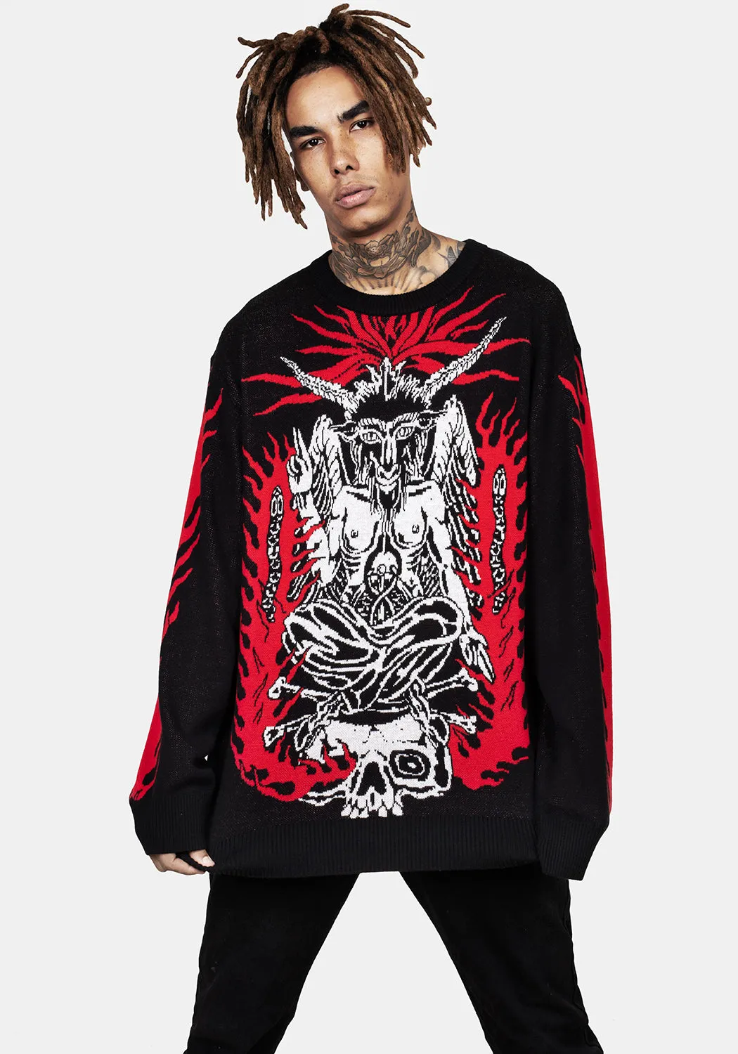 Baphomet Unisex Crew Jumper Twisted Cable Pattern Cozy Mood