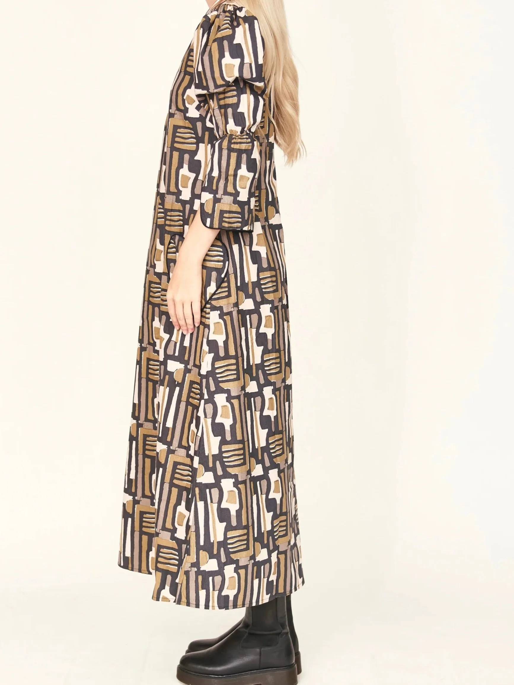 Mirth Cassis Dress in Olive Labyrinth Chic Spirit