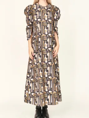 Smooth-Lining Autumn-Season Mirth Cassis Dress in Olive Labyrinth