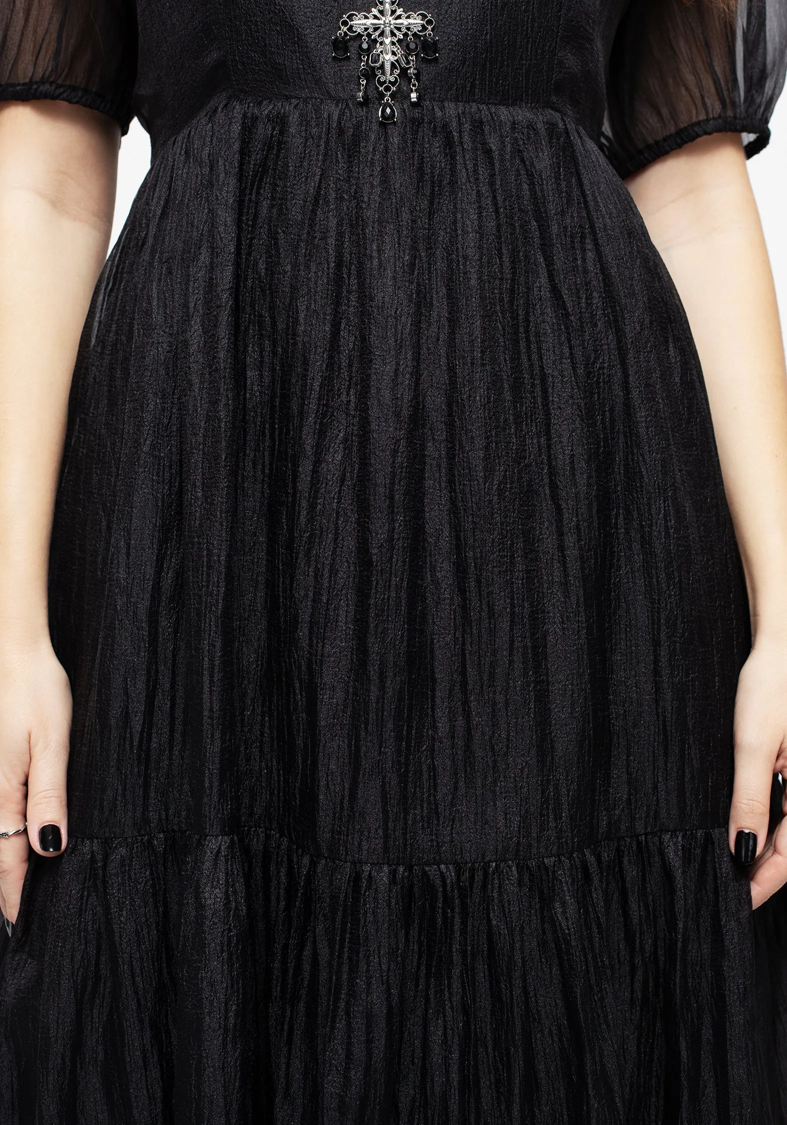 Subtle Fit Flatline Puff Sleeve Tiered Midi Dress