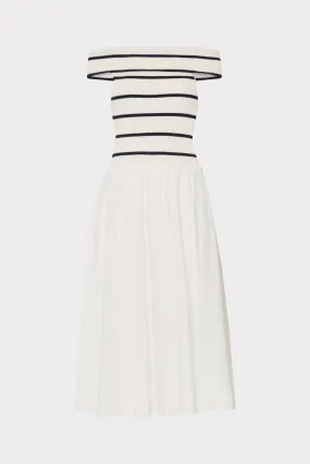 Off The Shoulder Stripe Knit Poplin Midi Dress Korean Trend