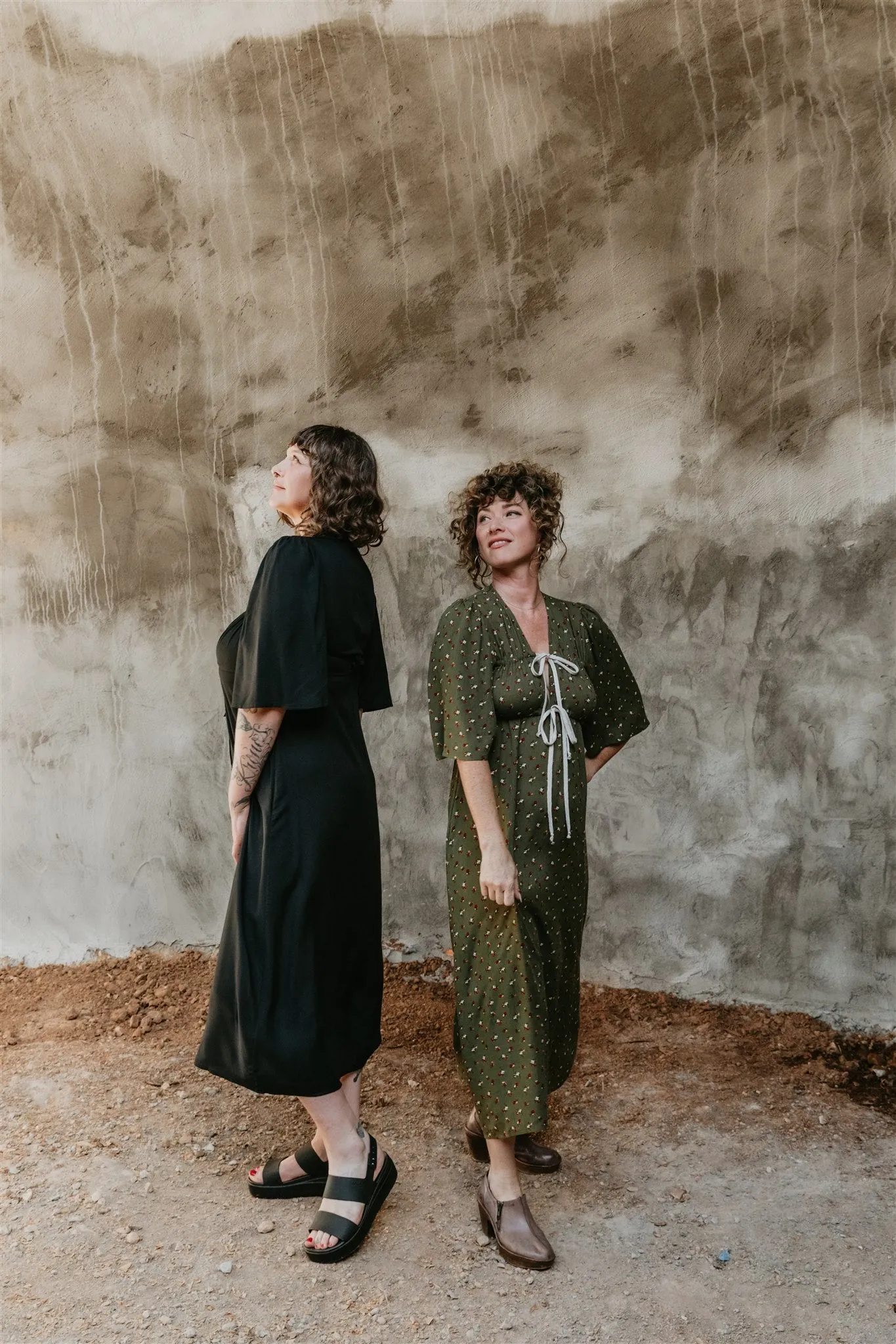 Tyrah Dress in Green Floral Calico Crepe Flowy Layers Weekend Style