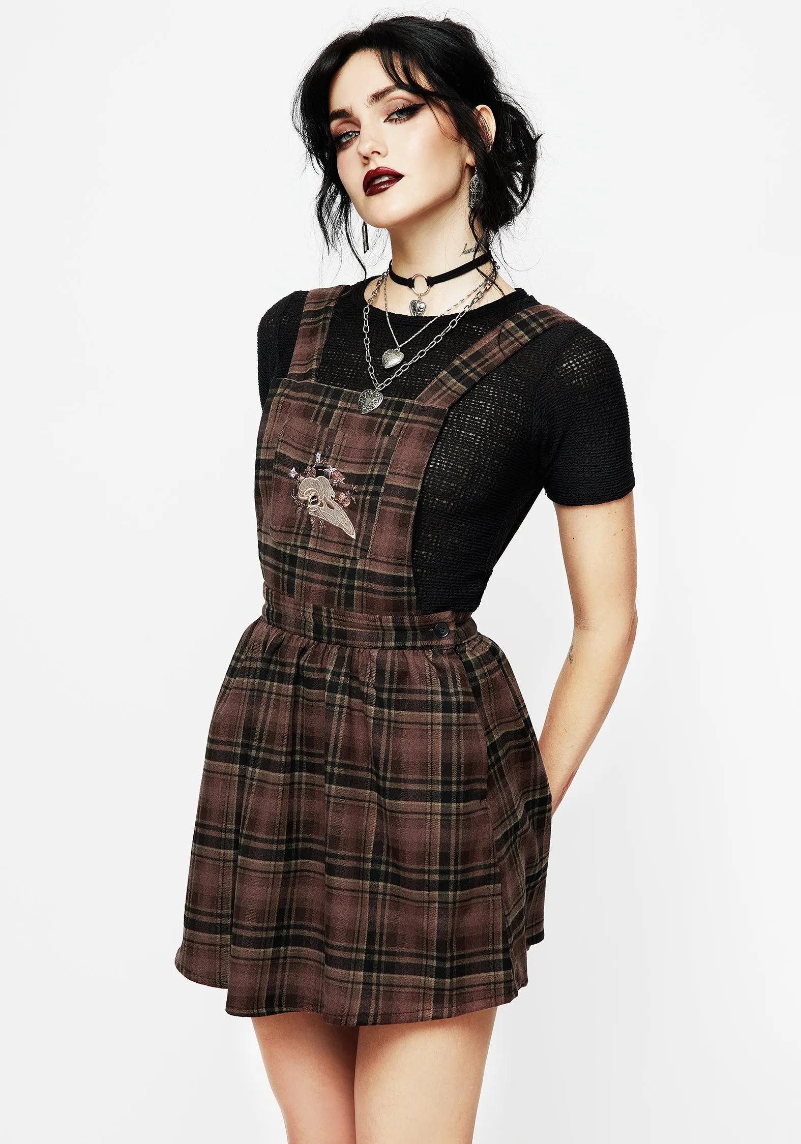 Hickory Embroidered Check Mini Pinafore Dress Bright Vibe