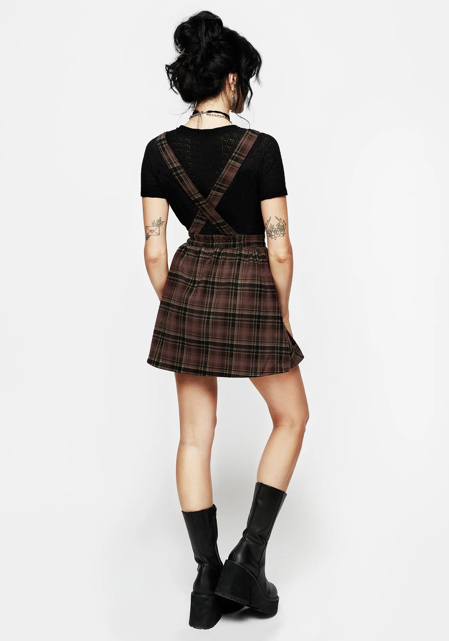 Hickory Embroidered Check Mini Pinafore Dress All Inclusive Patterned-Fabric