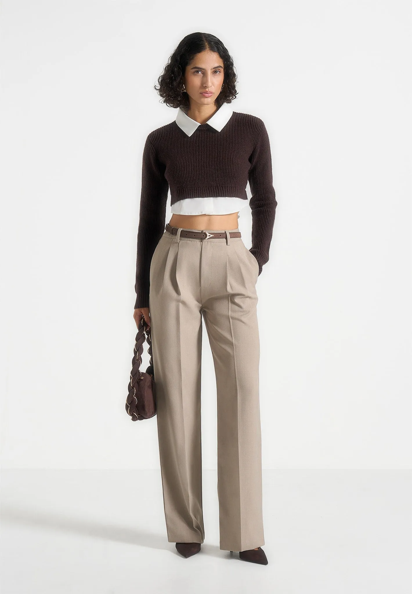 Outdoor Trend Look Soft Comfort Wear Flavie - Knitted Jumper With Shirt Detail - Brown