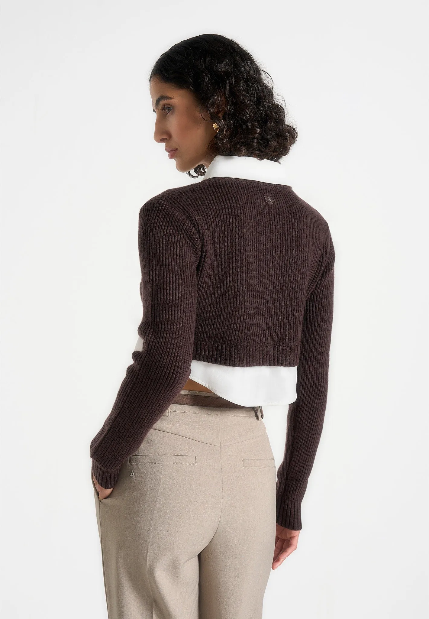 Chic Comfort Style Flavie - Knitted Jumper With Shirt Detail - Brown