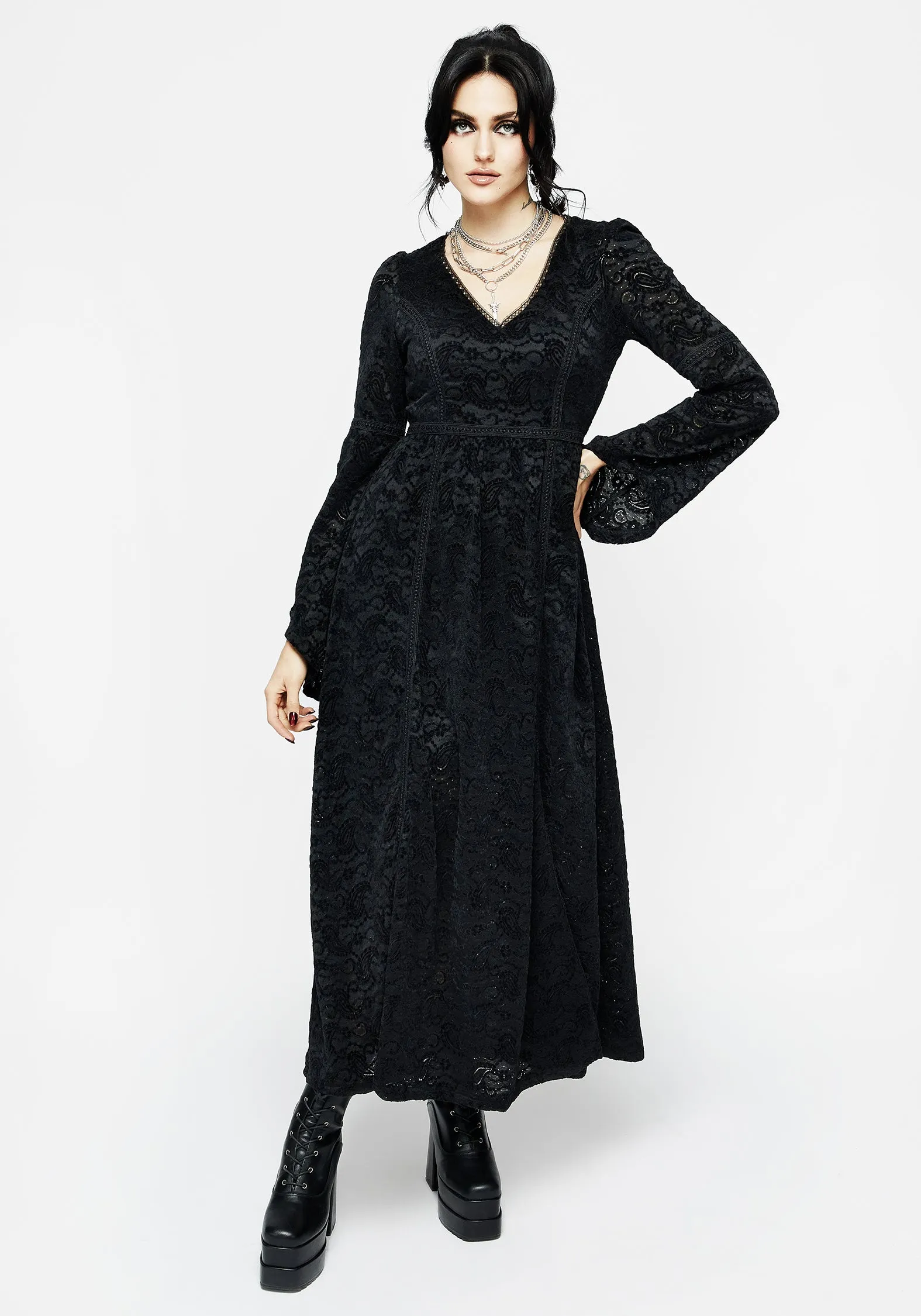 Perception Lace Maxi Dress Flattering Shape Wear