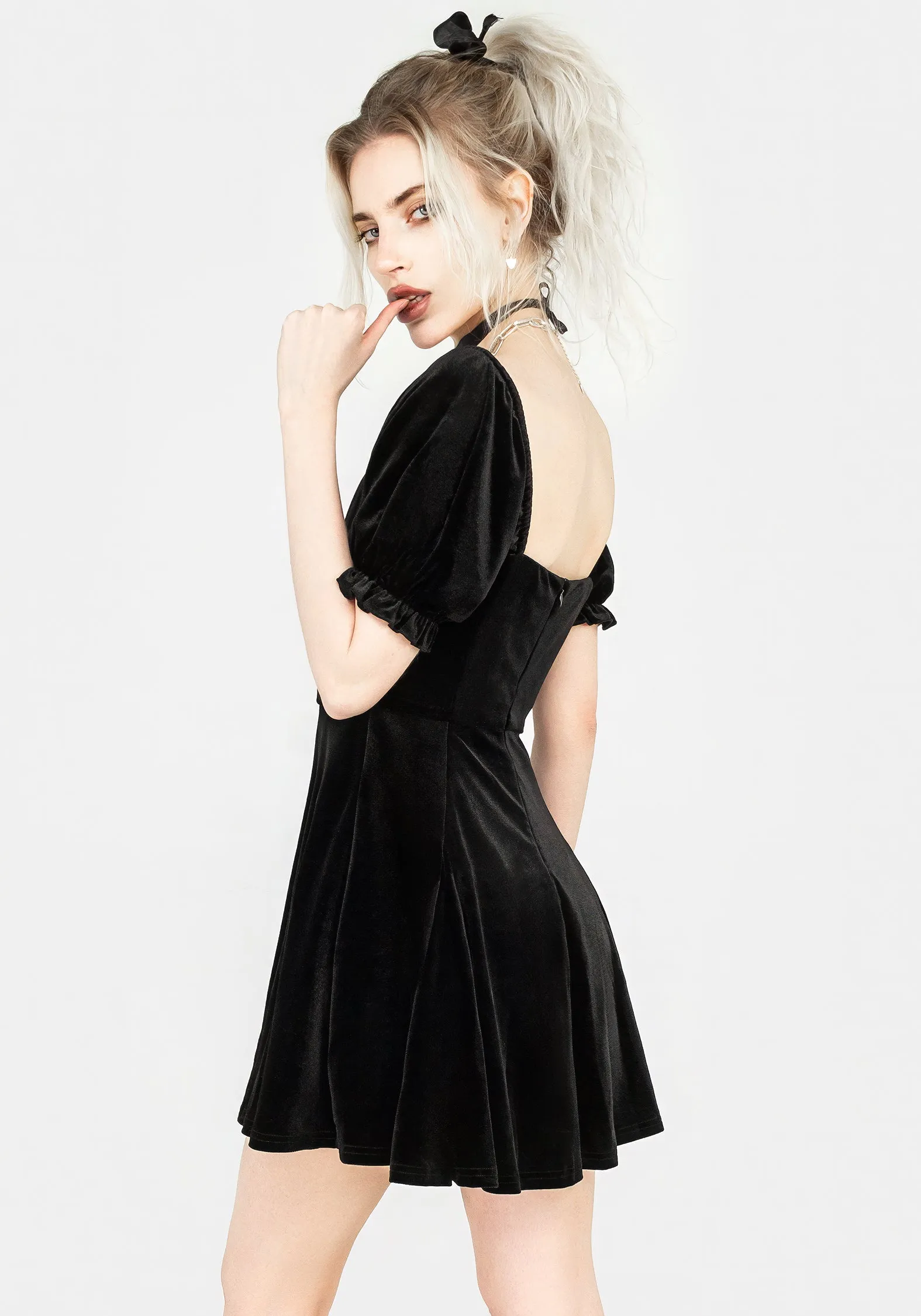 Night Party Frayed-Edge Drakon Velour Corset Mini Dress