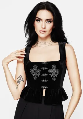 Snag Resistant Fabric Friction Reducing Finish Hellebore Floral Embroidered Waistcoat Top