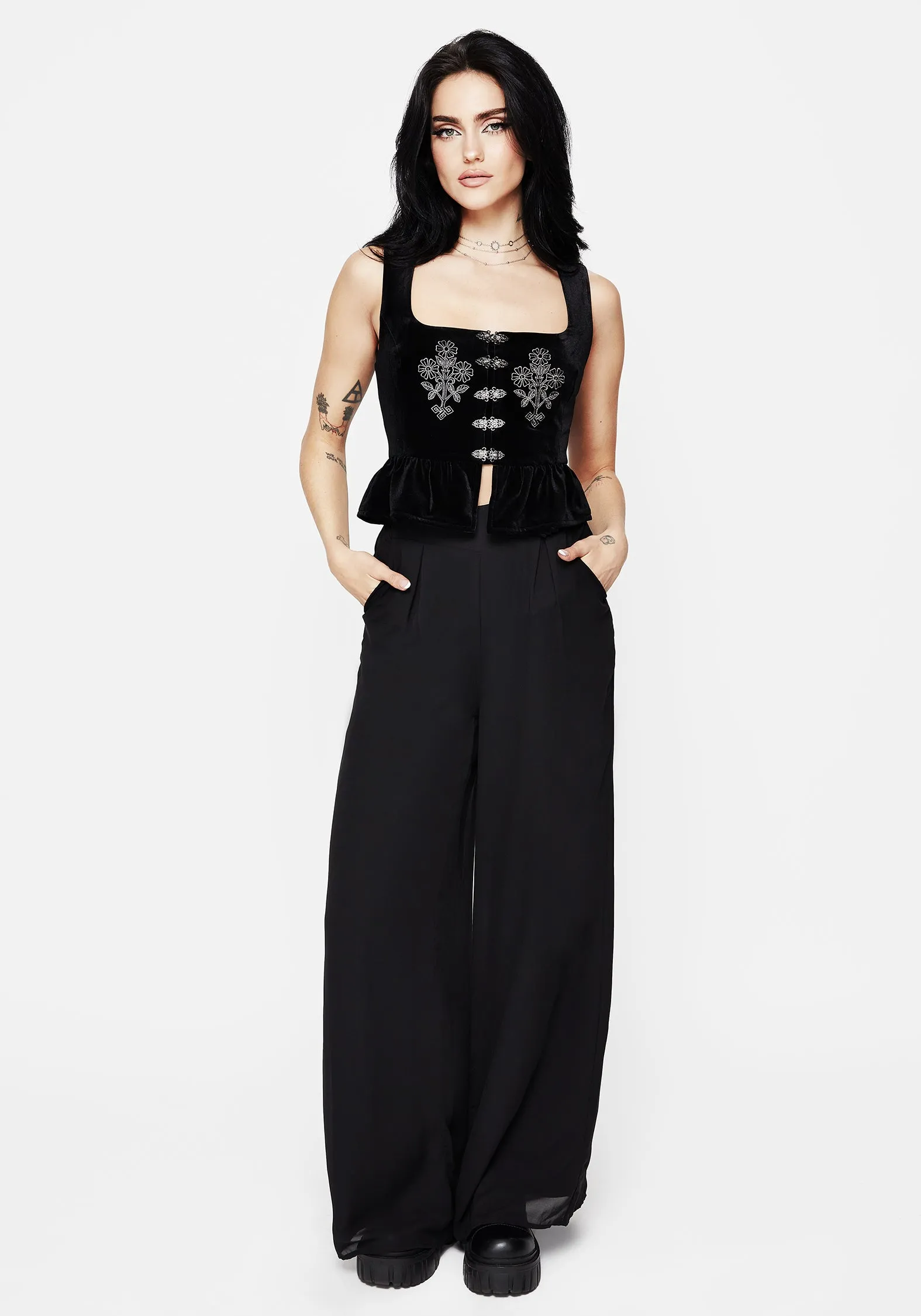 Hellebore Floral Embroidered Waistcoat Top BrushedInnerSurface