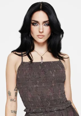 Anti Odor Finish Soft Knit Arnora Chiffon Shirred Bodice Cami Top