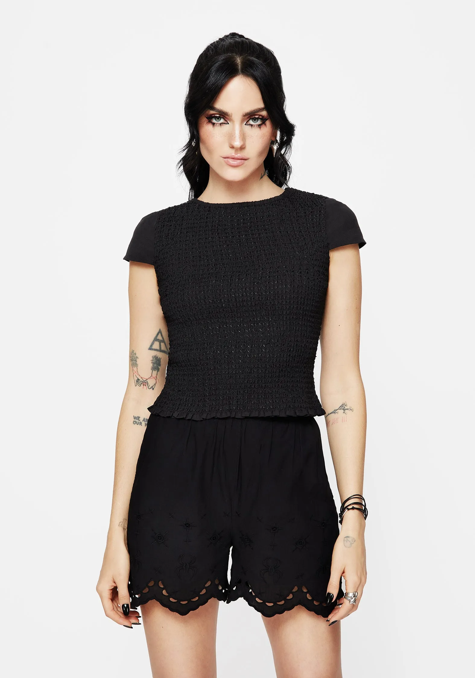 FrictionFreeNeckline FlatlockStitching Litha Cotton Shirred Boat Neck Tee