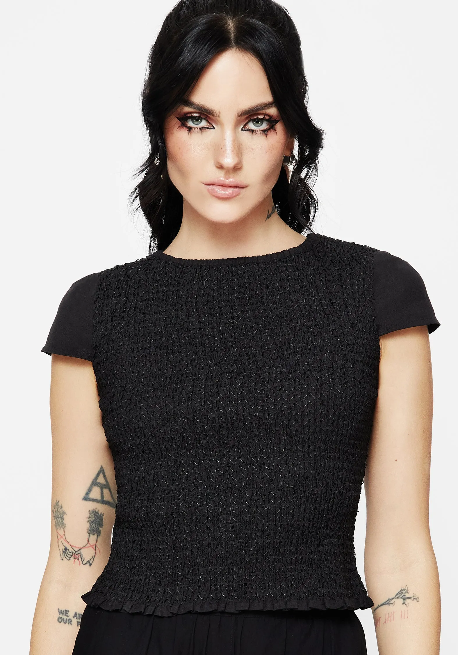 Winter Wardrobe Litha Cotton Shirred Boat Neck Tee