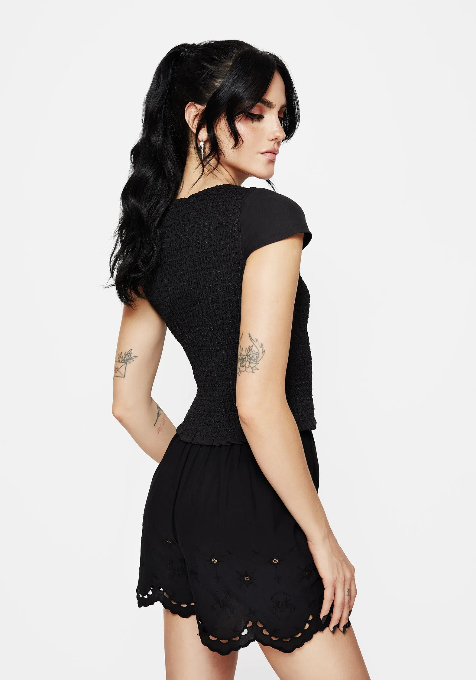 Litha Cotton Shirred Boat Neck Tee TemperatureRegulating Material DoubleStitched