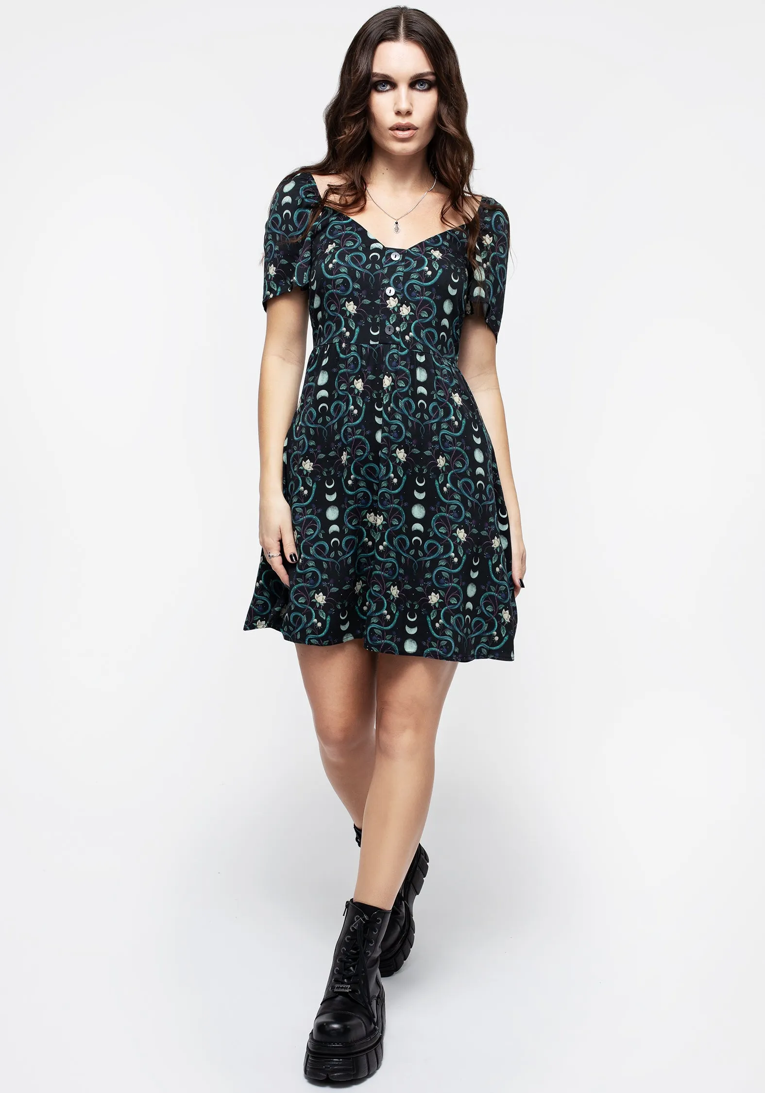 Pythia Print Button Front Mini Dress Fun Edge