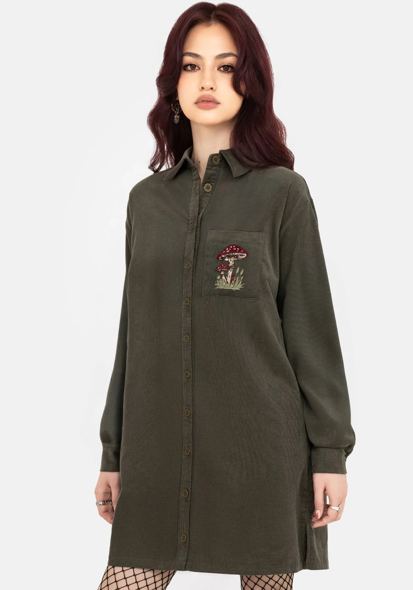 Grace Vibe Whimsical Pocket Embroidered Mini Shirt Dress