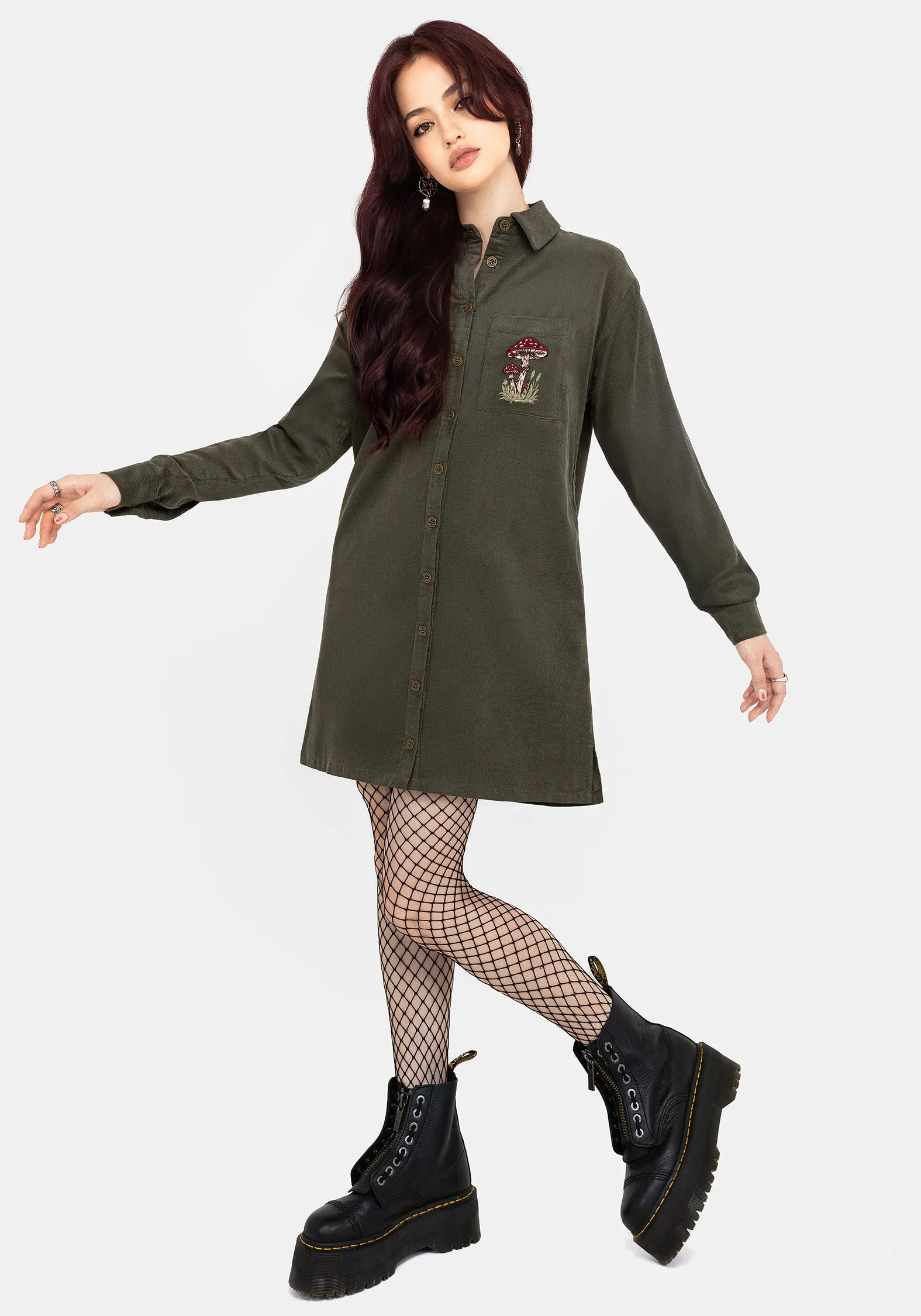 Simple Ease Whimsical Pocket Embroidered Mini Shirt Dress
