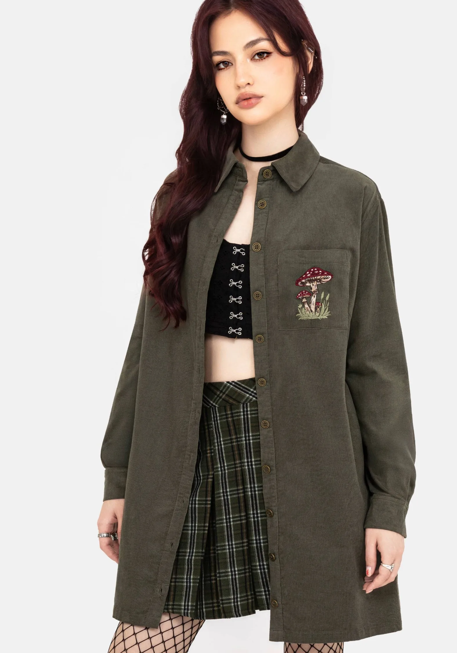 Catch Eyes Whimsical Pocket Embroidered Mini Shirt Dress