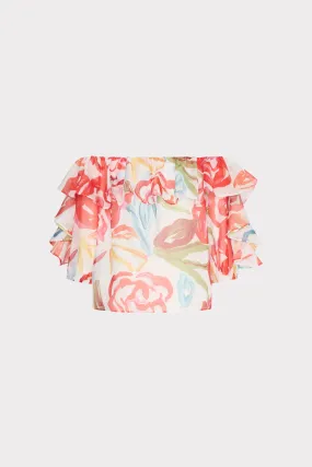 Floraison Rouge Organza Ruffle Top Tunic top