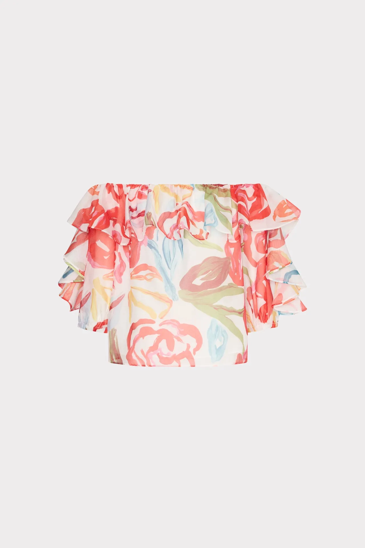 Simple Style Easy to Wear Floraison Rouge Organza Ruffle Top