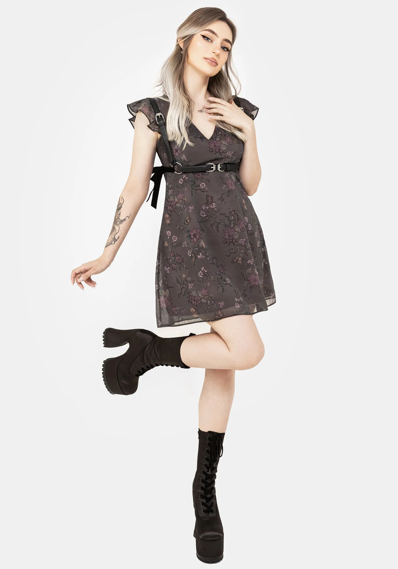 Ready Glow Arnora Chiffon Ruffle Detail Mini Dress