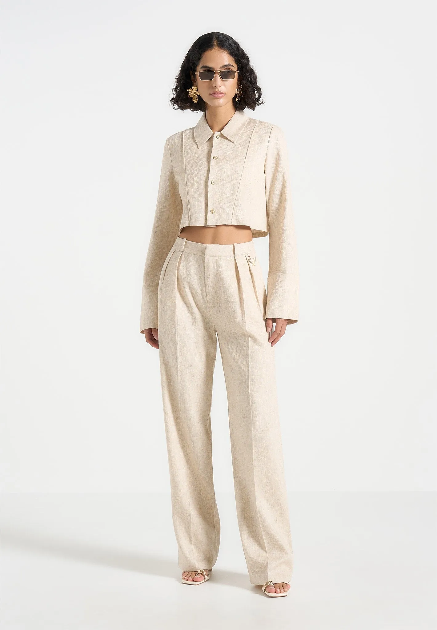 Florine - Linen Pintuck Cropped Shirt - Natural Active Essentials WrinkleFreeFabric