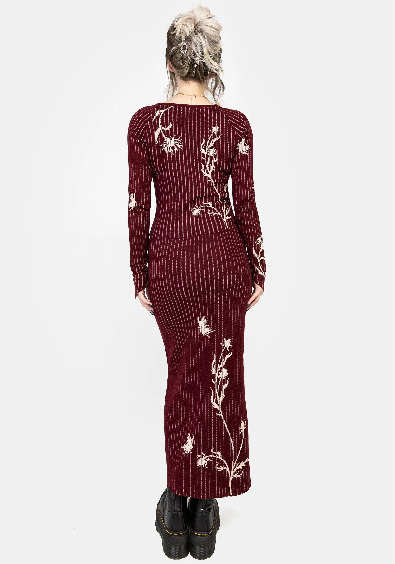 Diastella Floral Jacquard Rib Knit Maxi Skirt Office Casual Look