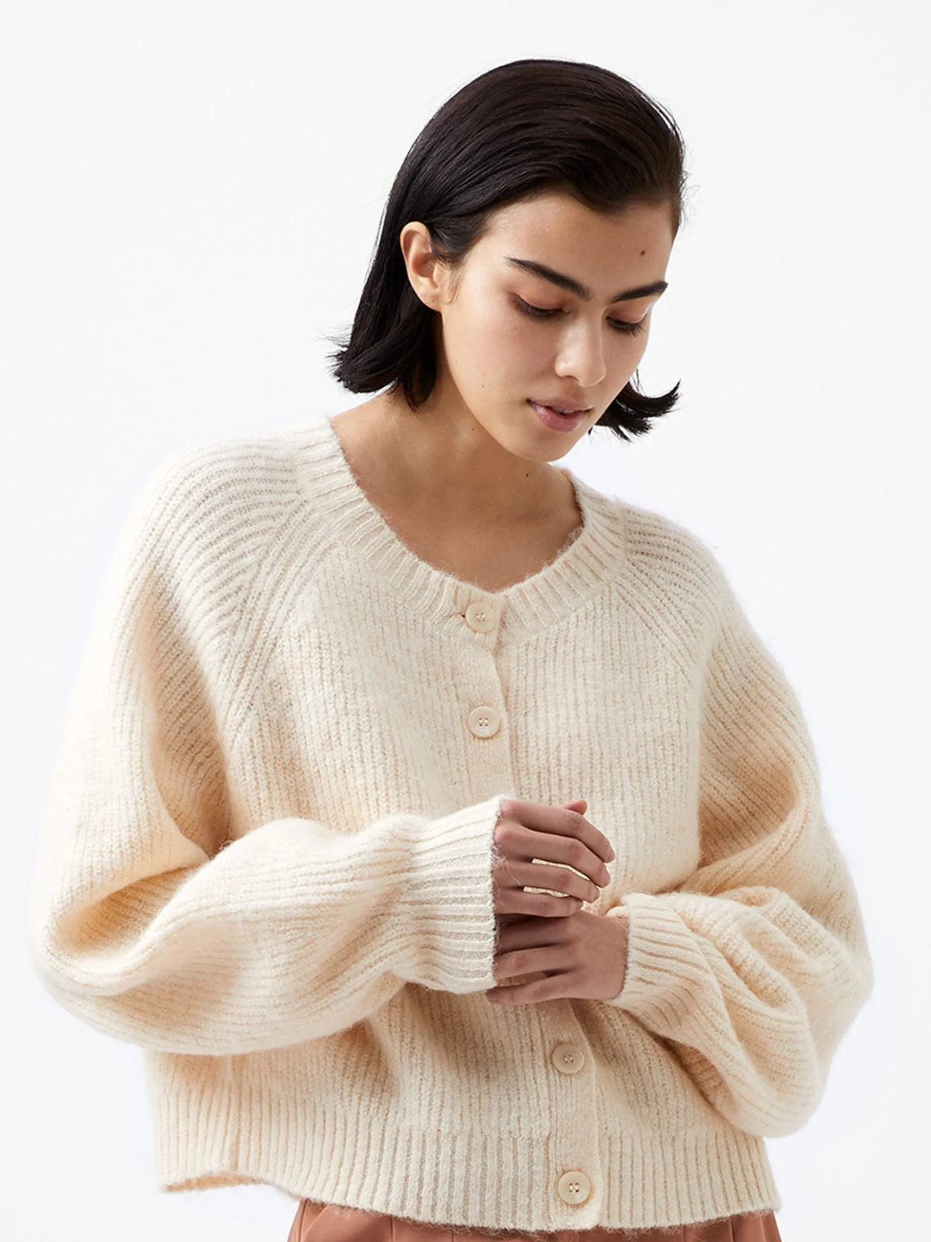 Fluffy Knit Chunky Rib Cardigan Tubular Knit Structure