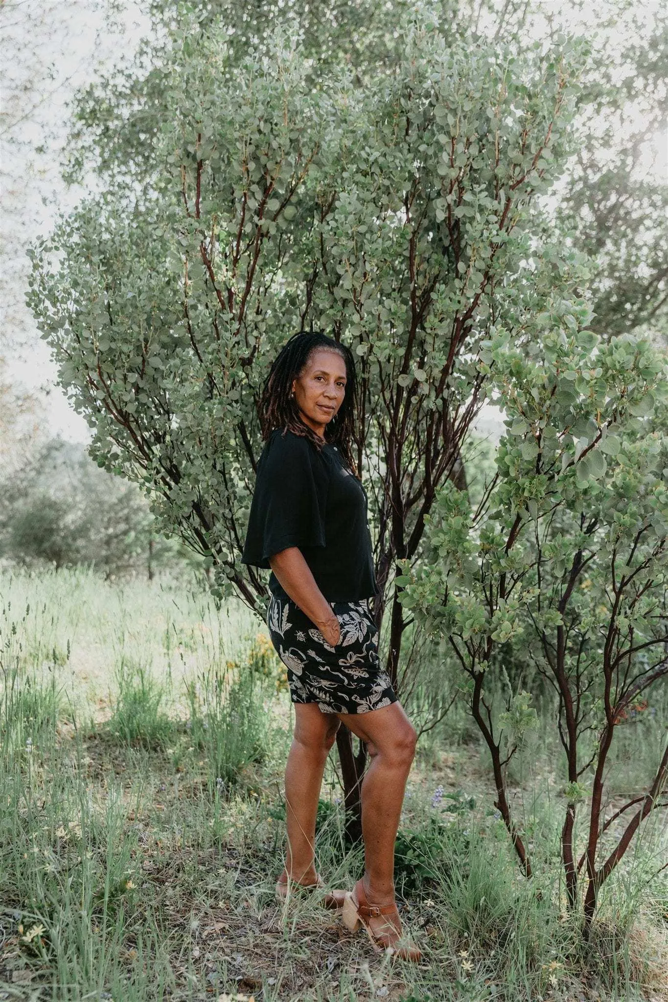 Winter Comfort Layer Flutter Top in Black Challis