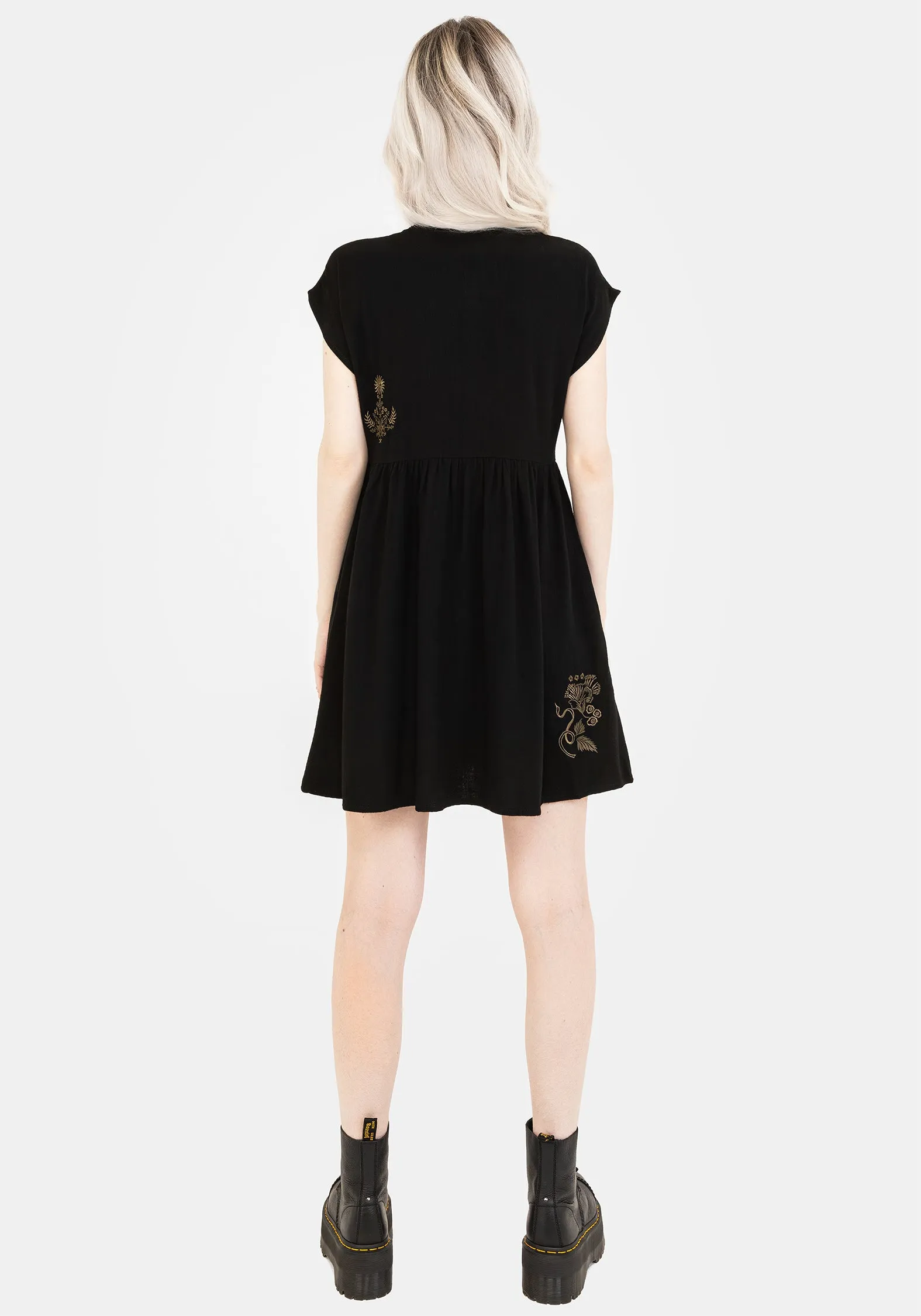 Foliate Linen-Blend Embroidered Button Up Mini Dress - Black Mood Glow