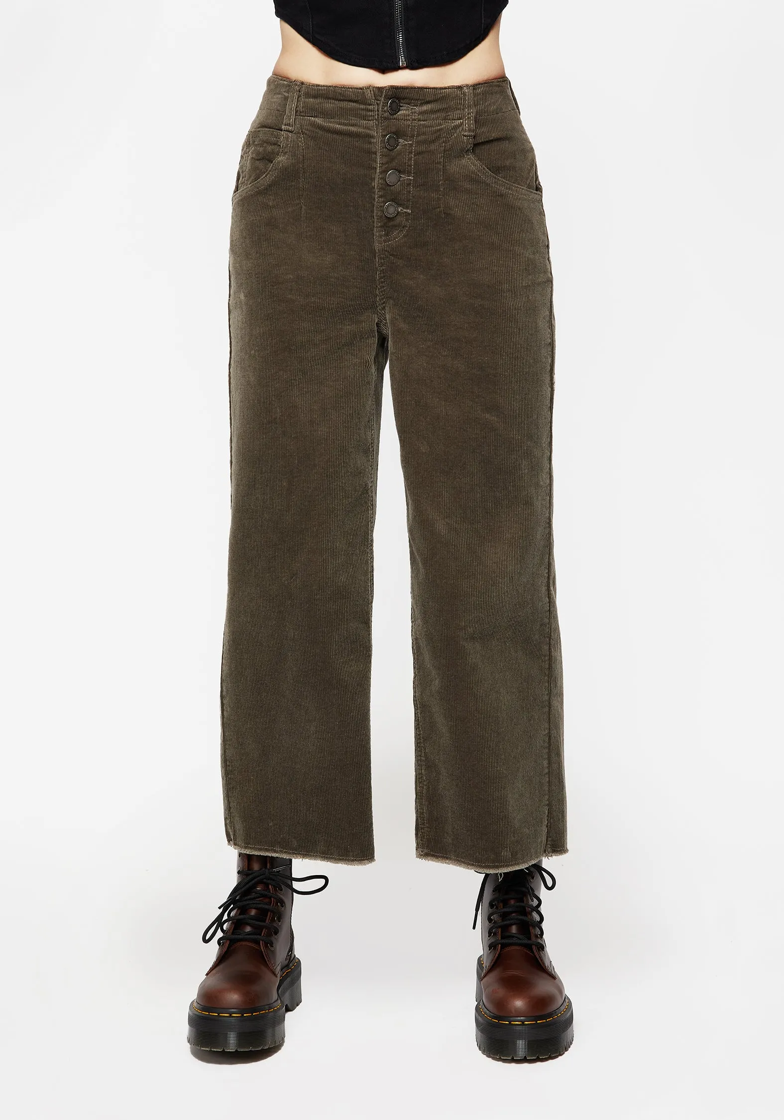 Foster Wide Leg Cord Crop Jeans - Green Reversible design Comfy Vibes