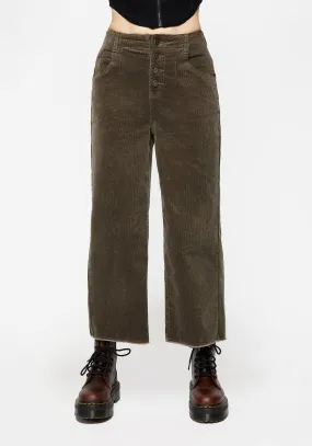 Foster Wide Leg Cord Crop Jeans - Green Breathable Work Meeting Relaxed Style Active Ready